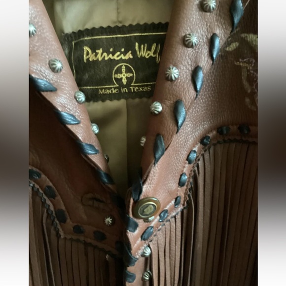 Patricia Wolf handpainted leather fringe jacket indian ponies wearable art $795 - Picture 5 of 7